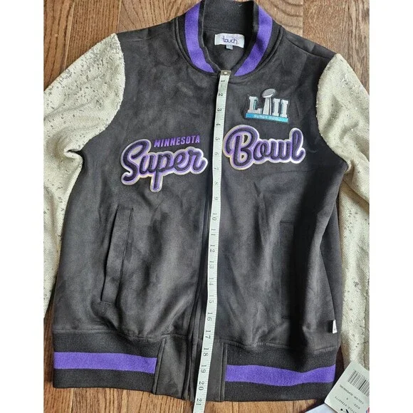 Alyssa Milano NFL Super Bowl 52 Minnesota BLKWomens Jacket Eagles Patriots S